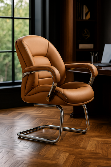 Luxury Visitor Leather Chair – Cantilever Base, Tan Brown