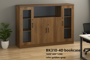 BK310-4D Executive Bookcase – Golden + Gray (1600×400×1200 mm)