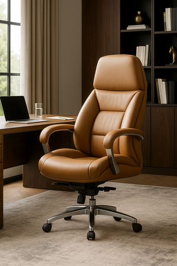 Luxury Executive High Back Leather Chair – Tan Brown with Chrome Accents