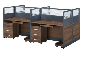4-Person Wooden Workstation with Storage Drawers
