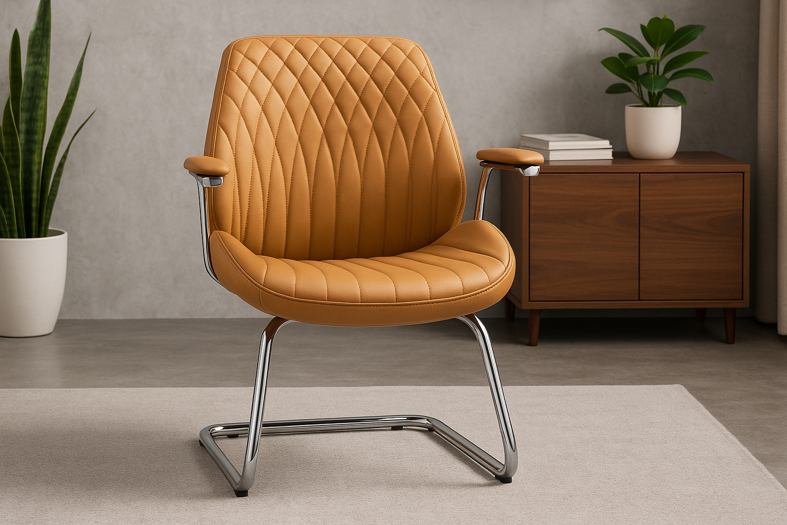 Modern Beige Visitor Chair – Elegant & Comfortable Seating
