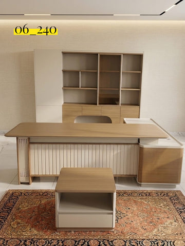 Modern Executive Office Desk with Storage Cabinet & Shelving Unit – Premium Wooden Finish