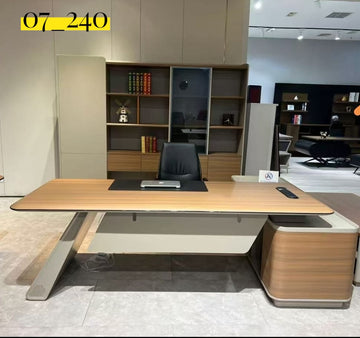 Modern Executive Office Desk 240cm with Side Cabinet & Metal Leg – Premium Wooden Workstation (Model 07_240)