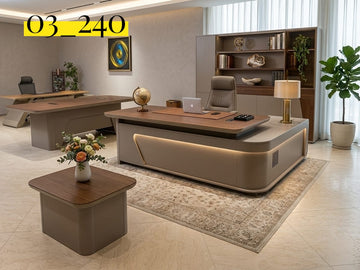 Luxury Executive Office Desk Set with Side Table & Storage Cabinet – Premium Modern Workspace (Size 03_240 cm)