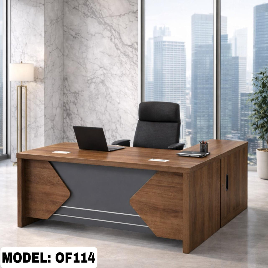 Modern Executive Office Desk with Side Storage & Premium Wooden Finish – Office Workstation (Models OF114 / OF115)