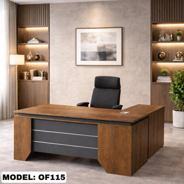 Modern Executive Office Desk with Side Storage & Premium Wooden Finish – Office Workstation (Models OF114 / OF115)