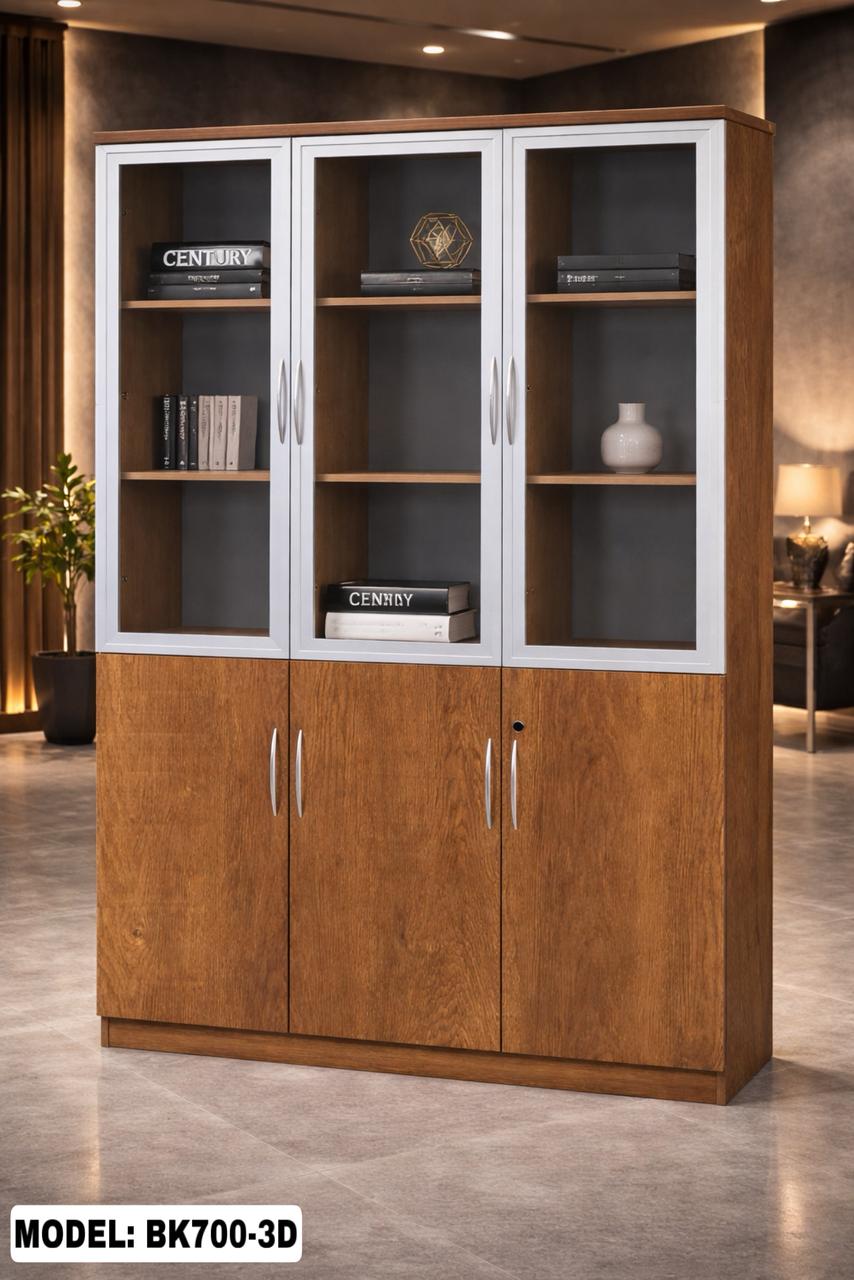 Modern Wooden Storage Cabinet with Glass Doors & Shelves – Office Display Unit (BK700 Series)