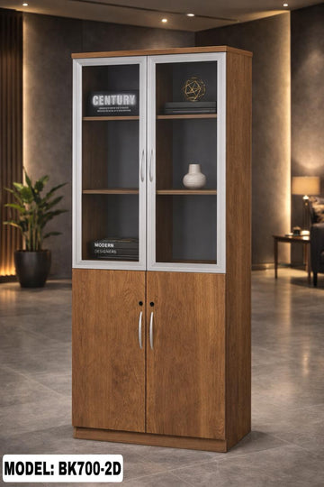 Modern Wooden Storage Cabinet with Glass Doors & Shelves – Office Display Unit (BK700 Series)