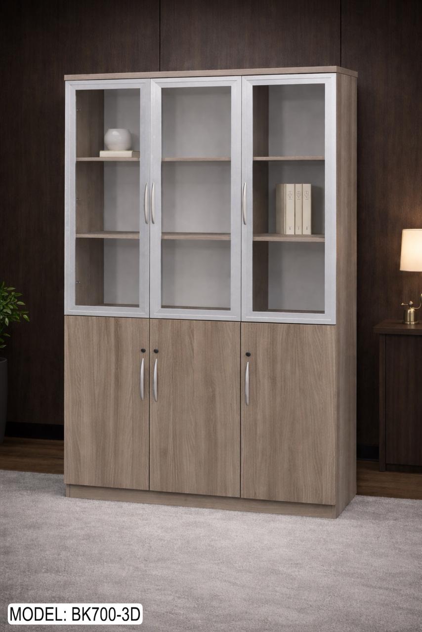 Modern Wooden Storage Cabinet with Glass Doors & Shelves – Office Display Unit (BK700 Series)