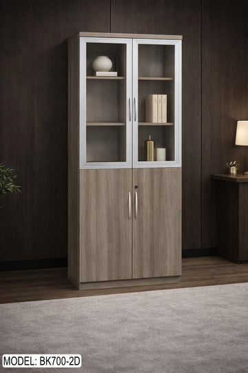 Modern Wooden Storage Cabinet with Glass Doors & Shelves – Office Display Unit (BK700 Series)