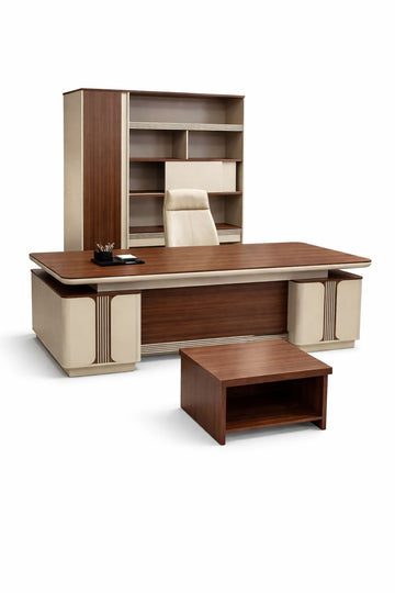 Luxury Executive Office Desk Set with Storage Cabinet & Table – Modern CEO Workspace