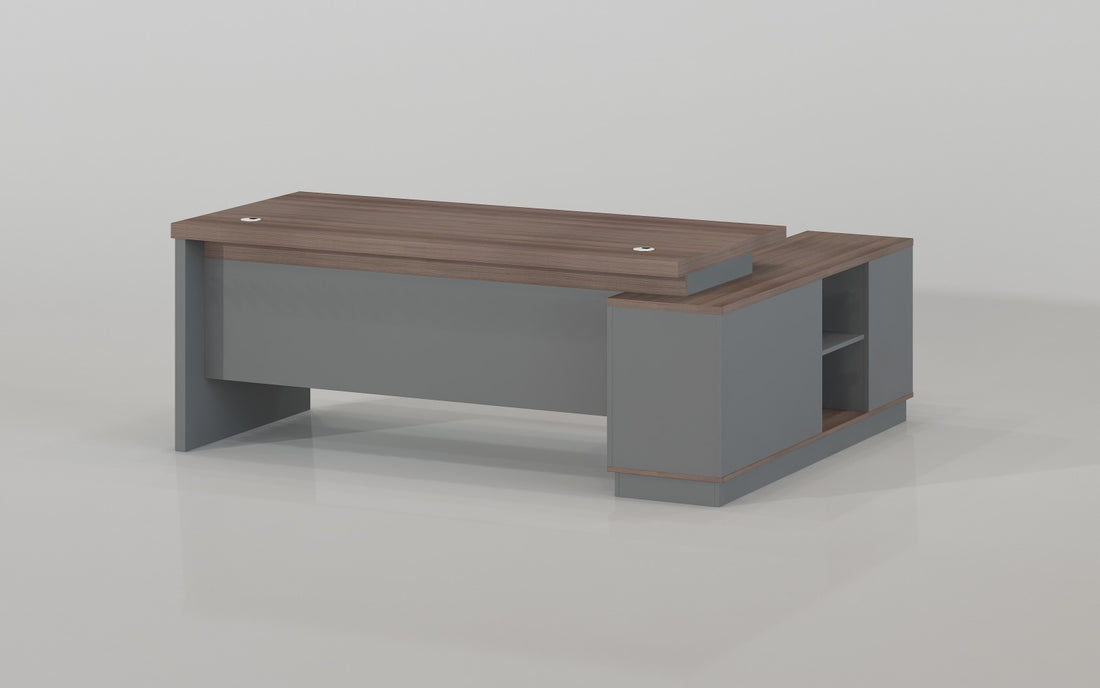Modern Executive Office Desk with Side Cabinet – Wooden Workstation