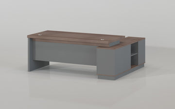 Modern Executive Office Desk with Side Storage – Minimalist Wooden Workstation Table