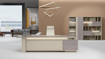Luxury Executive Office Desk with Storage Cabinet & Display Shelving – Modern Premium Workspace Set