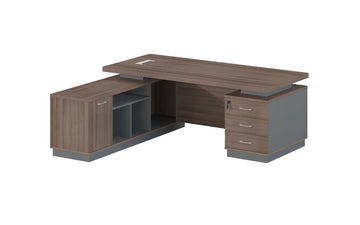 Modern L-Shape Executive Office Desk with Storage Cabinet & Lockable Drawers – Premium Wooden Workstation