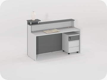 Modern Office Desk with Overhead Shelf & Mobile Drawer Unit – Space-Saving Workstation