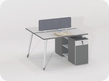 Modern Office Desk with Privacy Panel & Side Cabinet – Minimalist Workstation Table