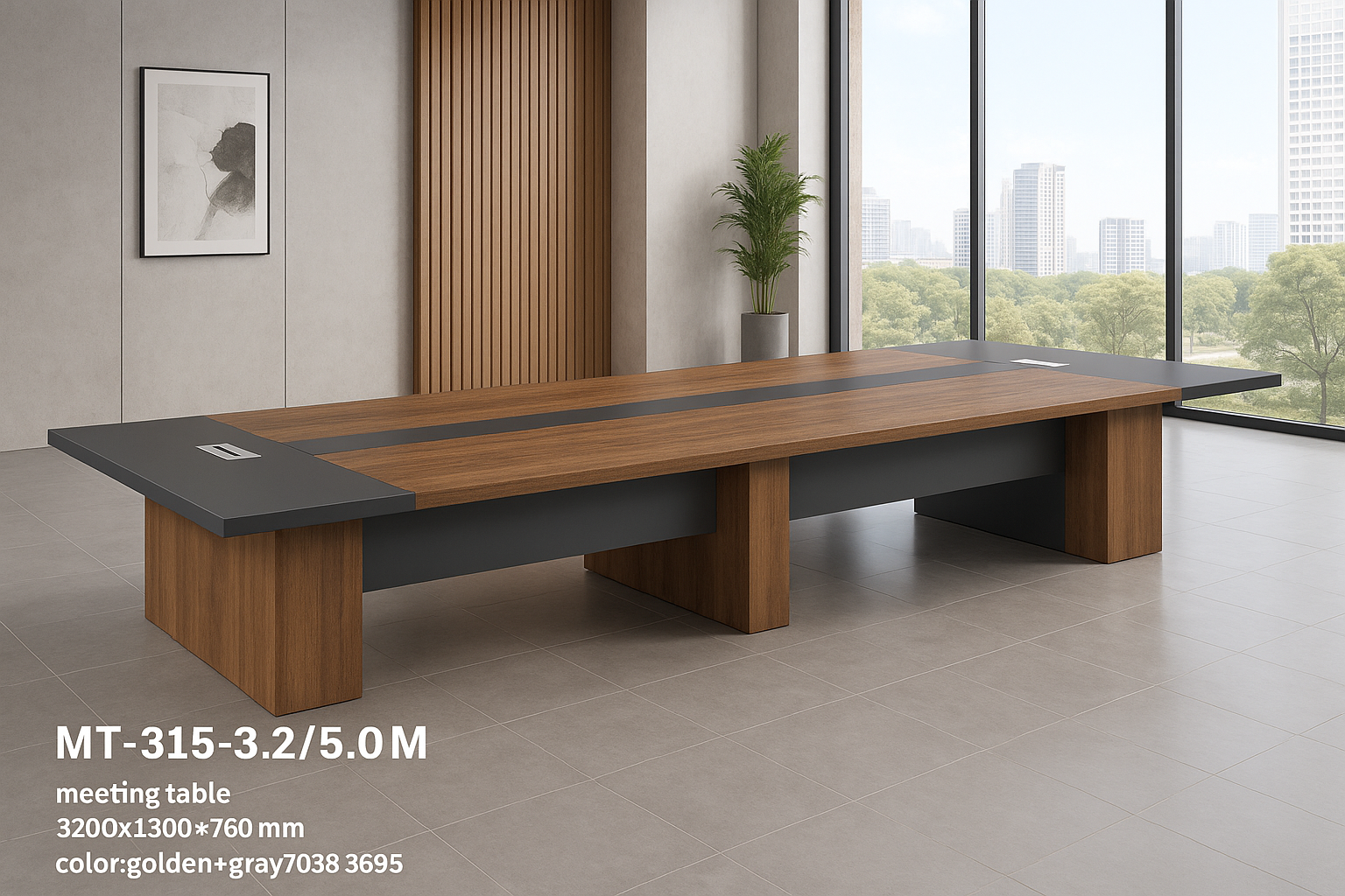 MT-315 Executive Meeting Table – Dual Tone Golden & Gray Finish (3.2M / 5.0M)