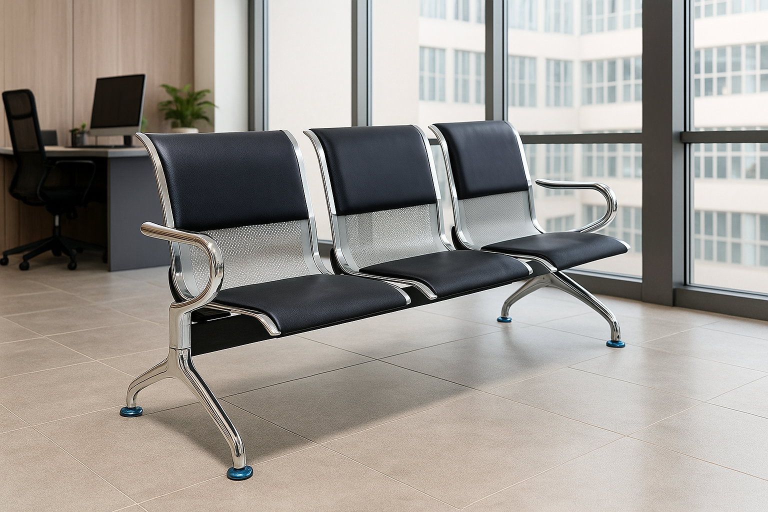 3-Seater Metal Waiting Chair with Sturdy 4-Leg Design