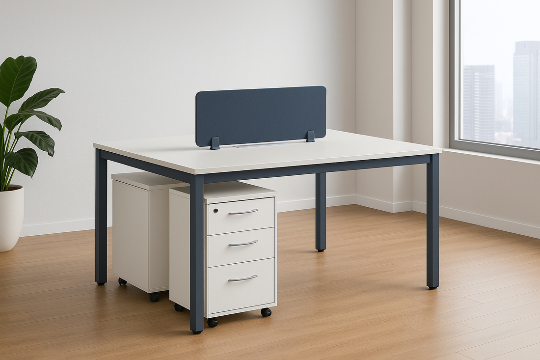 2-Person Wooden Workstation with Drawers