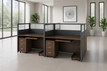 4-Person Wooden Workstation with Storage Drawers