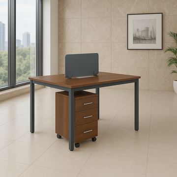 2-Person Wooden Workstation with Drawers