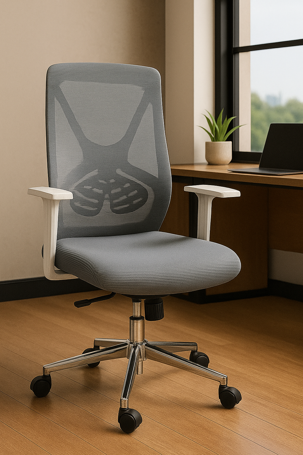 932B Modern Low Back Mesh Office Chair – Gray with White Accents