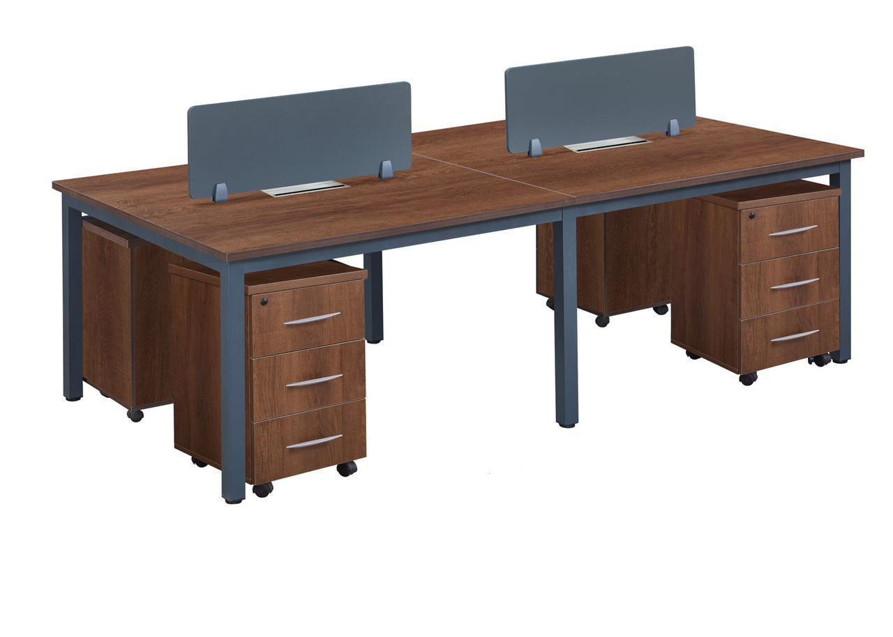 4-Person Wooden Workstation with Storage Drawers