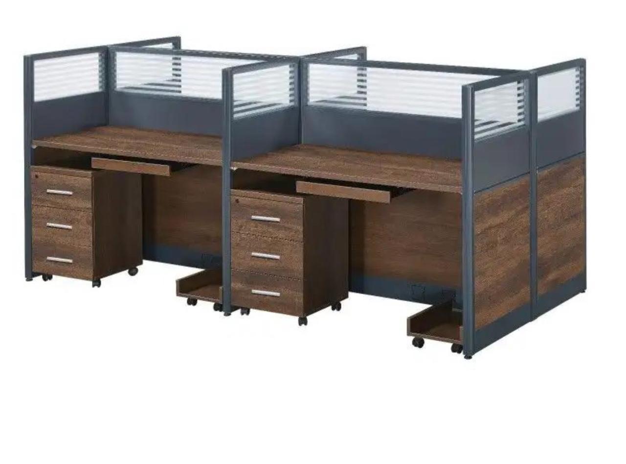 4-Person Wooden Workstation with Storage Drawers