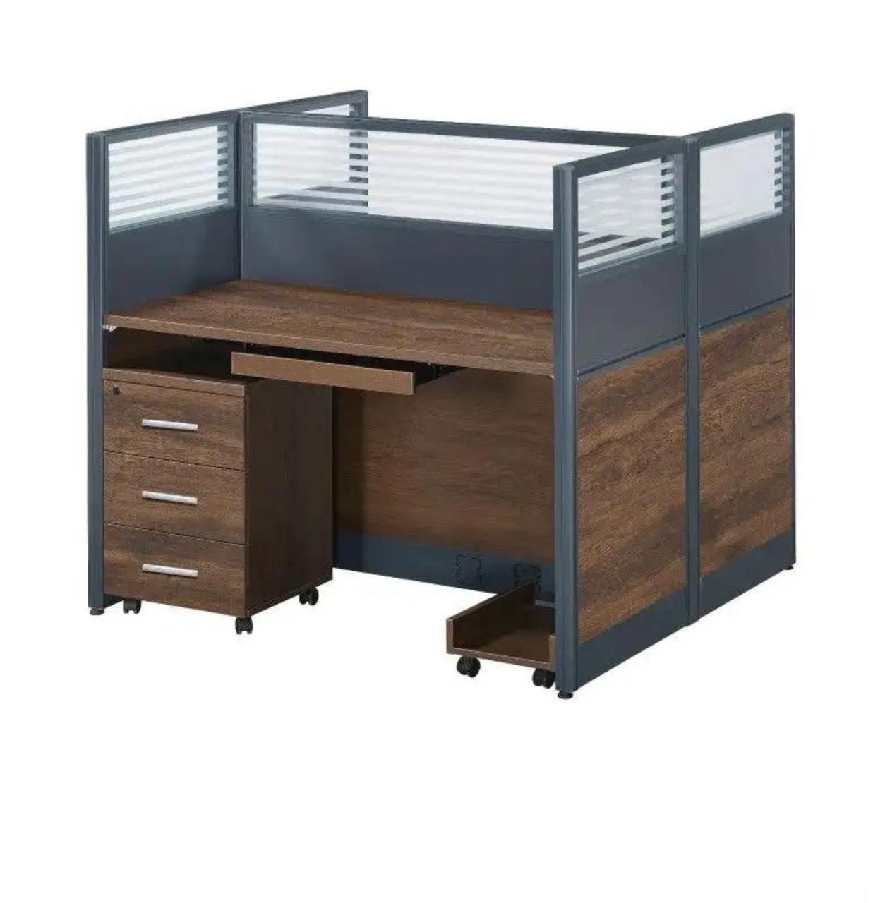 2-Person Wooden Workstation with Storage Drawers