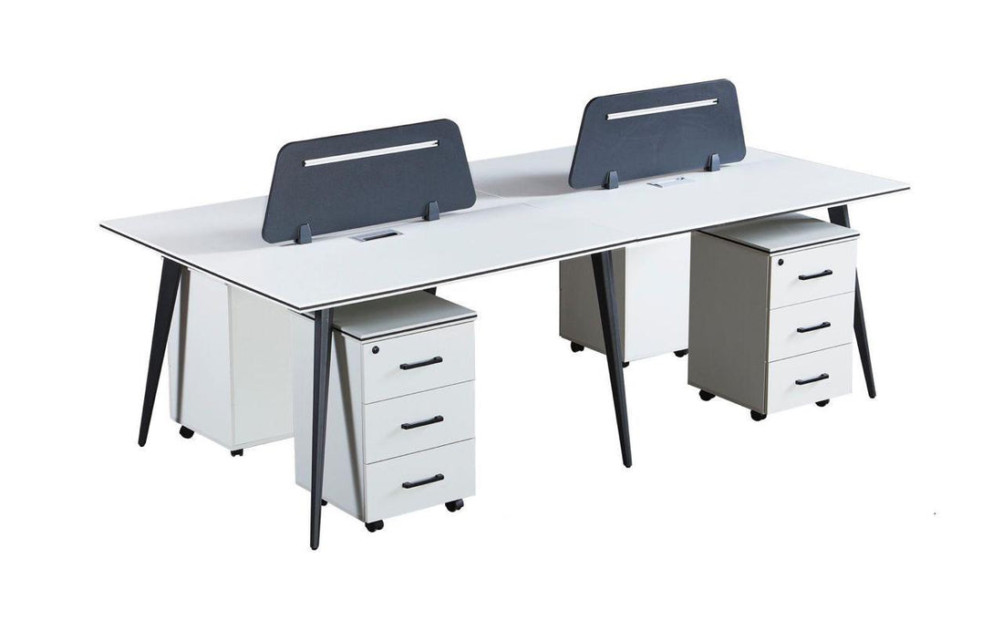 Modern Dual Workstation Desk with Storage & Privacy Panels