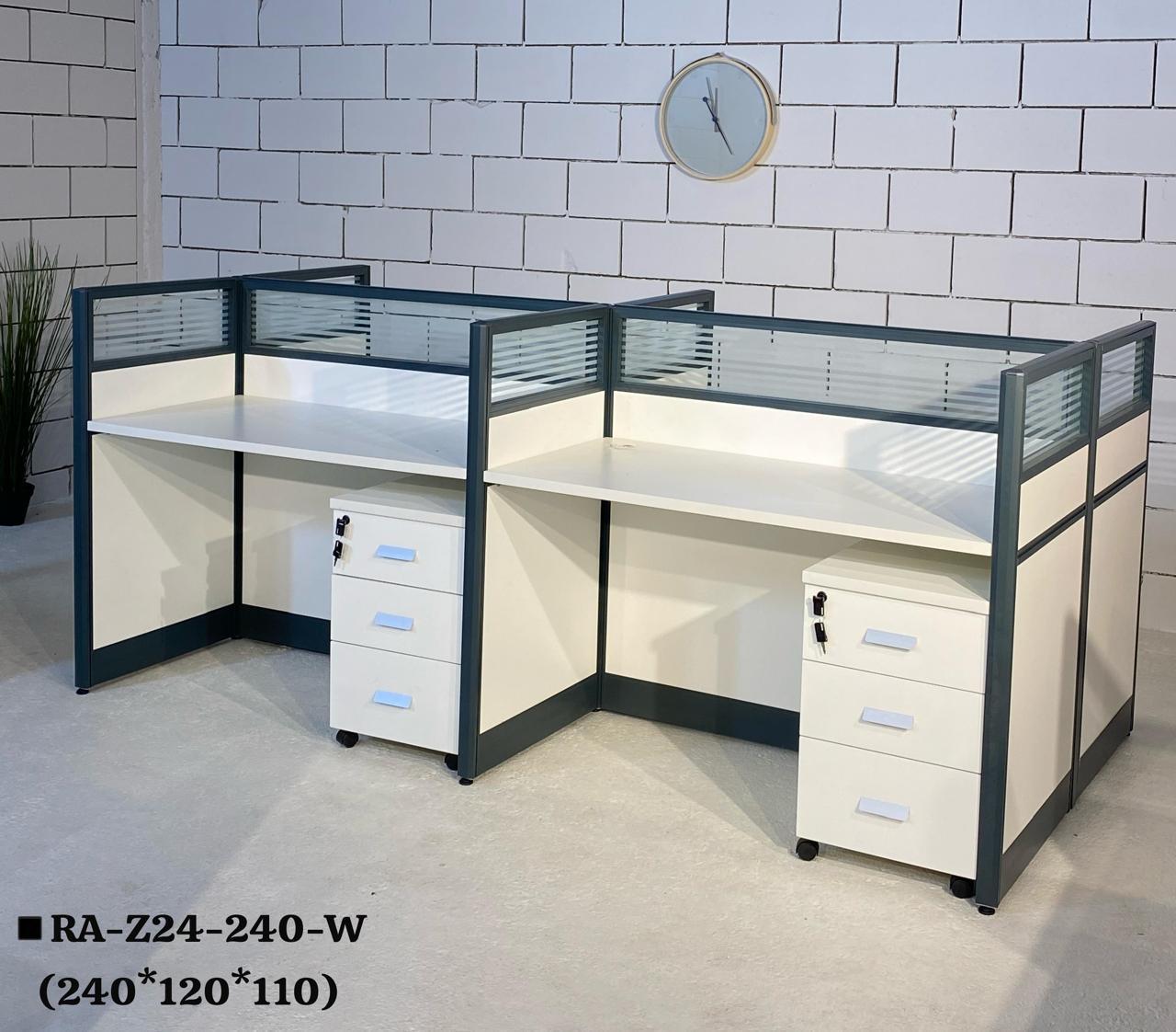 Modern 4-Person Workstation Office Desk – 240cm x 120cm with Privacy Panels and Lockable Storage