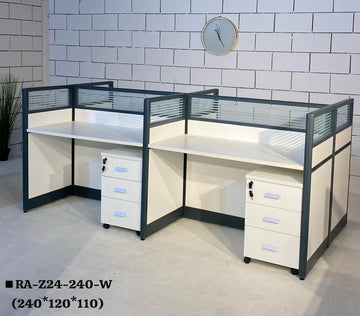 Modern 4-Person Workstation Office Desk – 240cm x 120cm with Privacy Panels and Lockable Storage