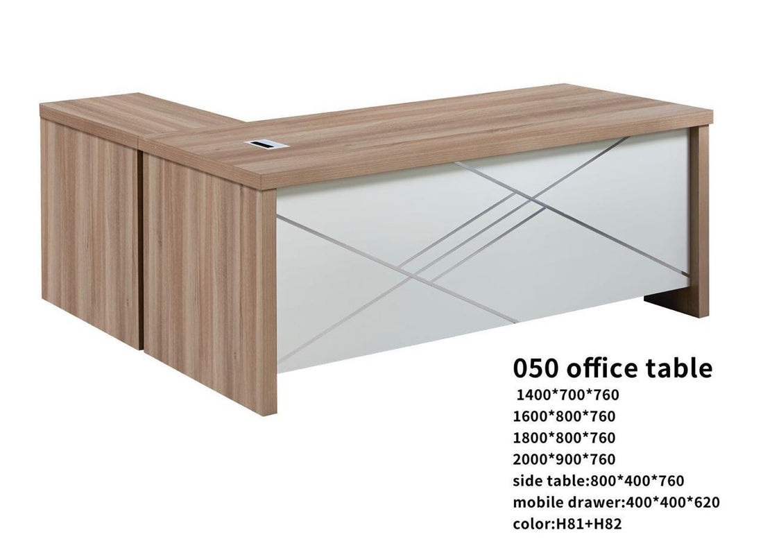 Model 050 Executive Office Table – Light Oak with White Geometric Front