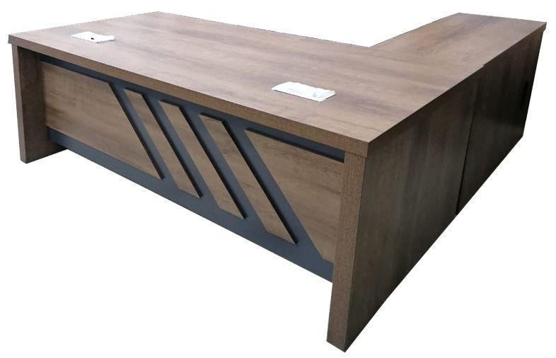 Executive L-Shaped Wooden Office Desk – Modern Design with Diagonal Front Panel
