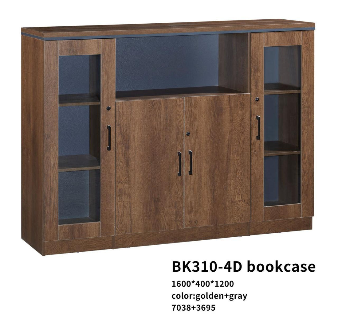 BK310-4D Executive Bookcase – Golden + Gray (1600×400×1200 mm)