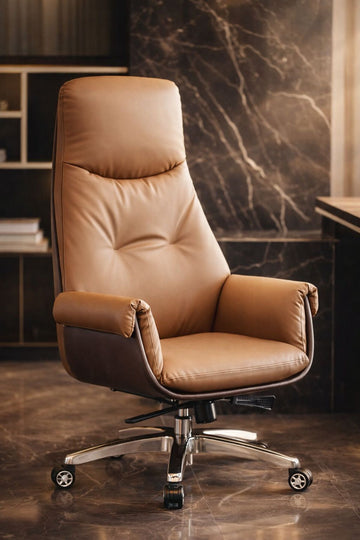 Ergonomic Executive Office Chair with Lumbar Support, Adjustable Height, Padded Armrests & Swivel Wheels – Luxury Leather Office Desk Chair for Home & Office