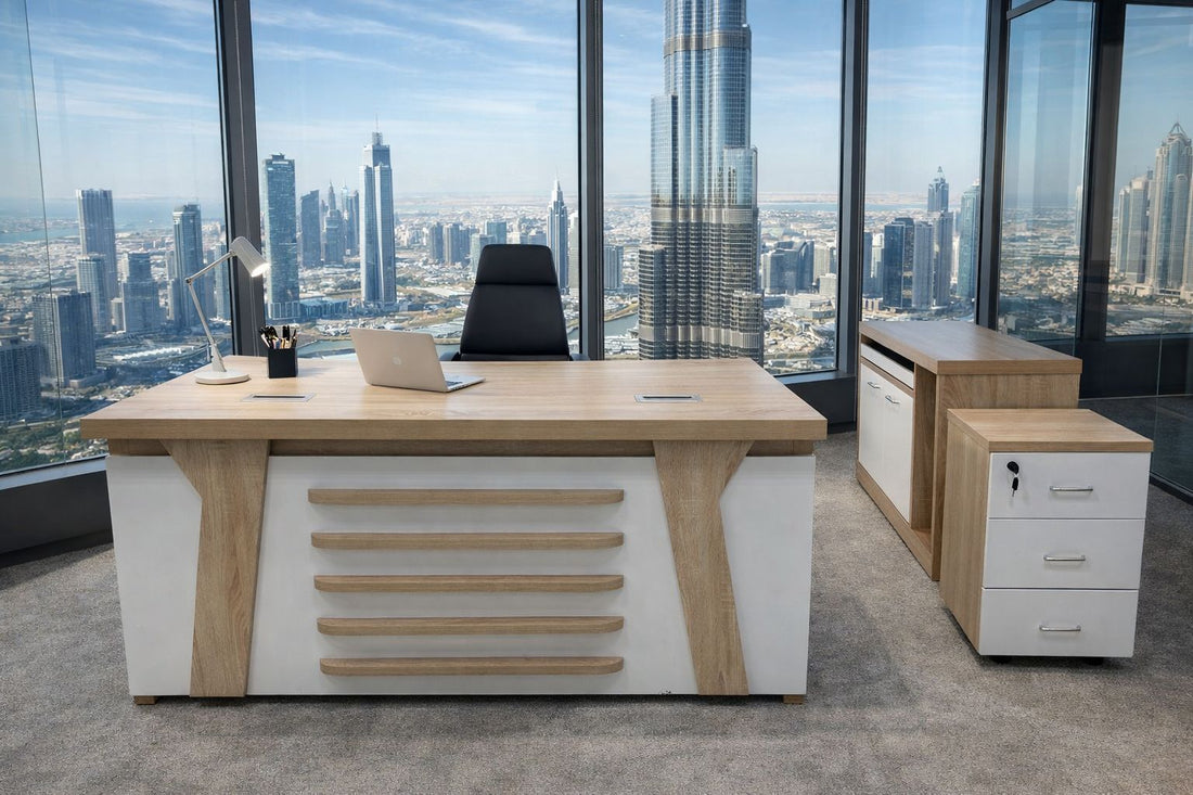 Elite Furniture Executive Office Series – Modern L-Shaped & Hutch Desk Workstations with Locking Storage – Includes FREE Professional Assembly & Free Shipping