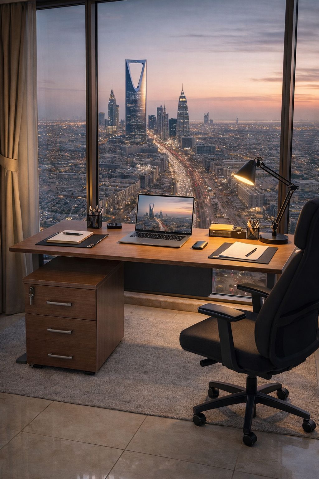 Elite Furniture Modern Executive Office Suite – L-Shaped Professional Desk with Mobile Locking Cabinet – Includes FREE Delivery & In-Home Installation – Premium Walnut & Slate Grey