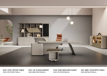 Modern Executive Office Desk Set with Filing Cabinet, Storage Unit & Coffee Table – Luxury Workspace Solution