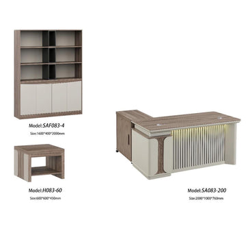 Executive Office Furniture Set (2000 × 1000 × 760 mm Desk + 1600 × 400 × 2000 mm Bookcase + 600 × 600 × 450 mm Tea Table) | Modern Luxury Office Suite