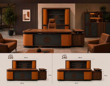 Luxury Executive Office Desk Set (220/240 cm Executive Desk + Executive Wall Cabinet) | Premium CEO Office Furniture