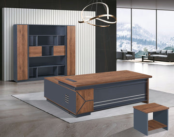 220cm Modern Executive Office Desk with Storage Cabinet & Side Table