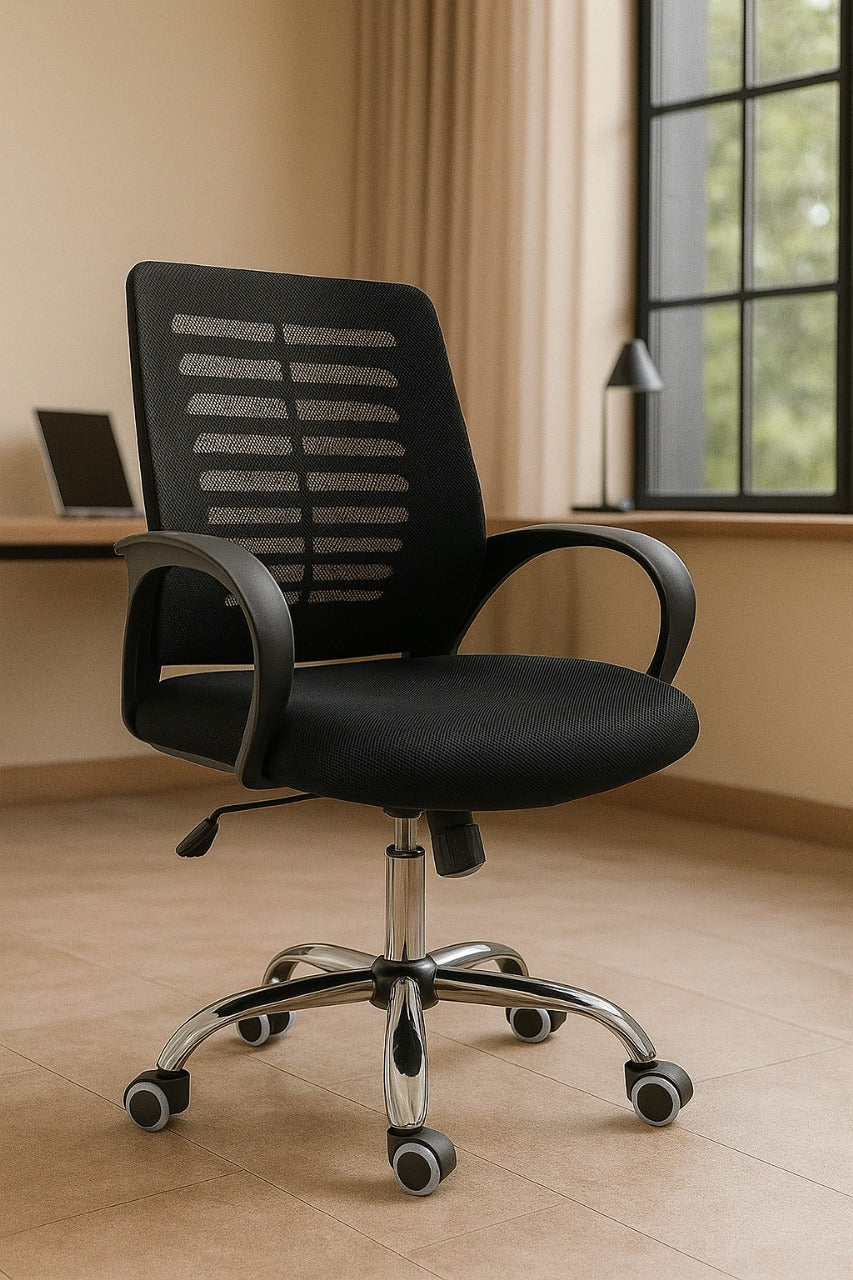 602 Low Back Mesh Office Chair – Black with Chrome Base