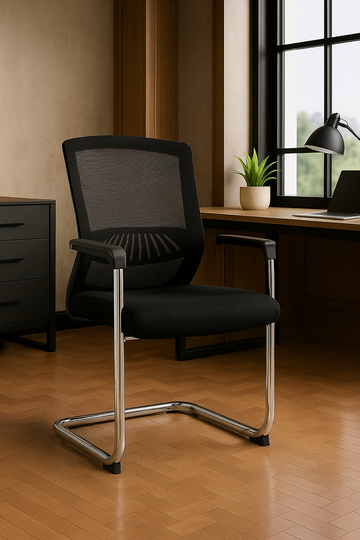 Modern Mesh Visitor Chair – Black with Chrome Cantilever Base